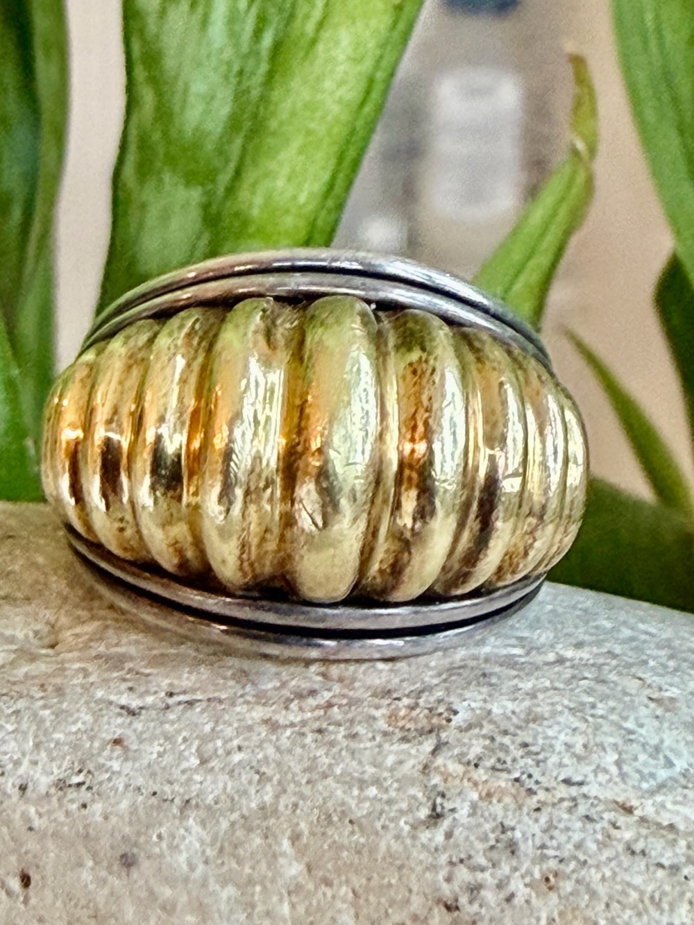 Lagos, 18 karat gold and sterling dome ring